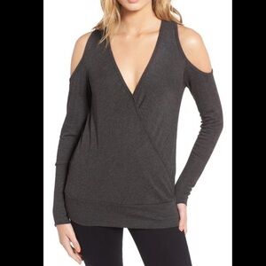 Bailey 44 Long sleeve cold shoulder V neck knit top